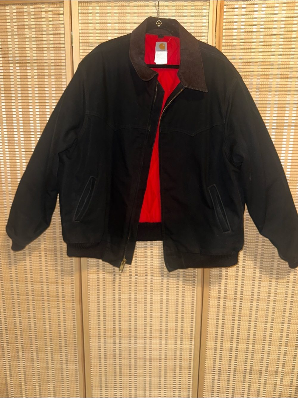 Vintage! EUC Carhartt Black Bomber Duck Detroit Work Jacket - Red Interior